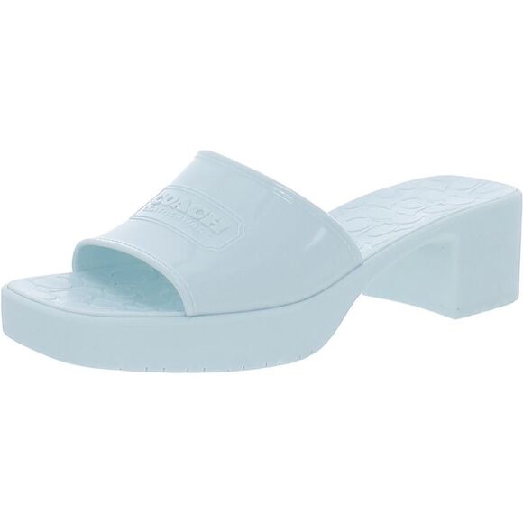 Coach Womens Scarlett Rubber Blue Open Toe Slip On Block Heel Heels Shoes New - Picture 1 of 3